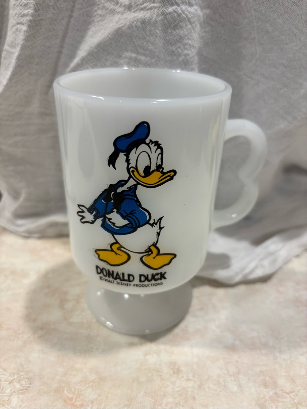 Vintage White Milk Glass Donald Duck Pedestal Mug